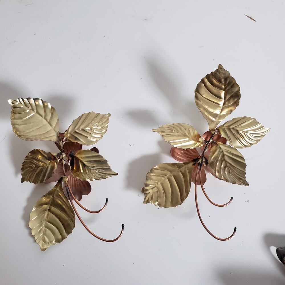 Vintage Metal Floral Wall Decor Brass & Copper‎ Dogwood Flower Leaf MCM Set Of 4 - Picture 4 of 11